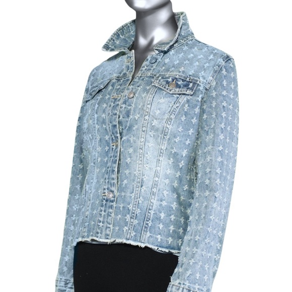 Tribal Jeans Distressed Denim Jacket - Blue Fog, Size XL - Picture 2 of 11